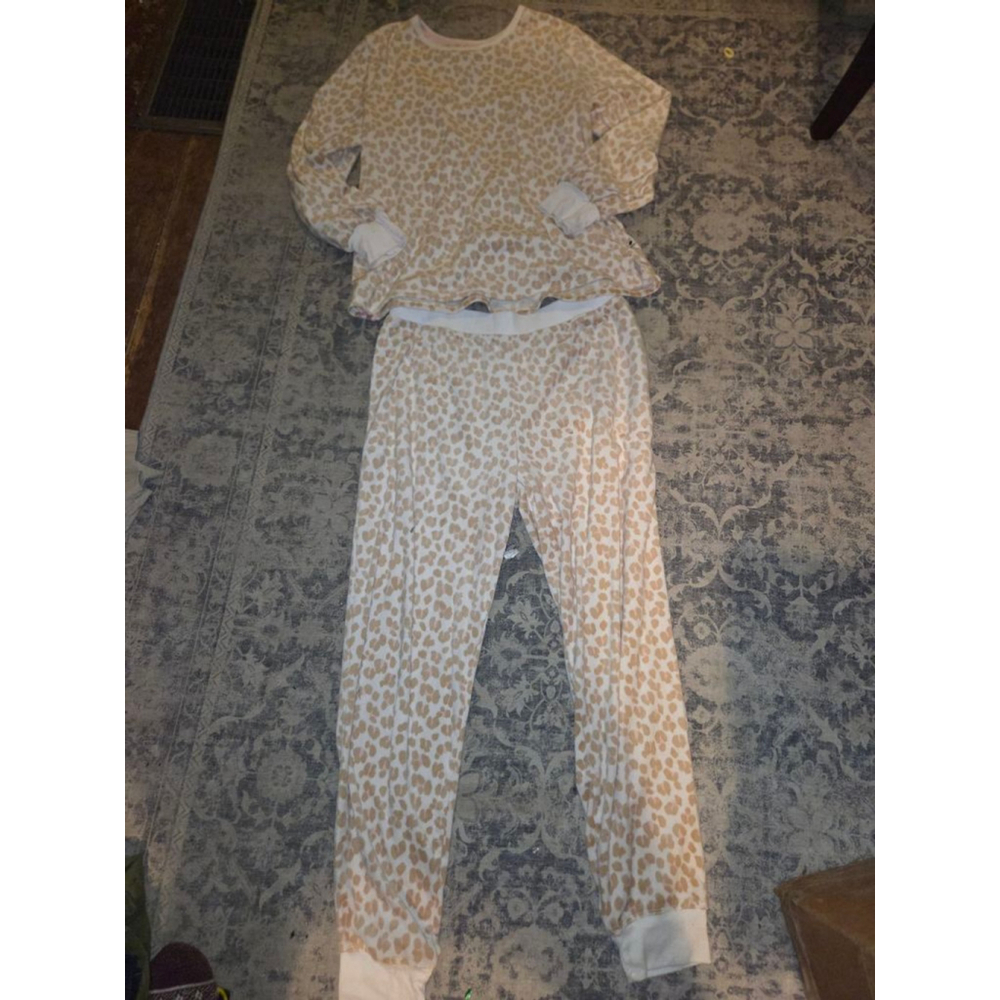 Women's Kate Spade Leopard Print Pajamas Set L Beige & White